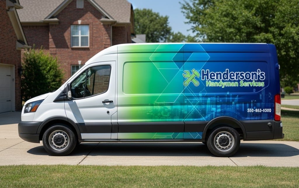  Service vehicle with partial wrap highlighting doors and side panels for cost-effective branding.