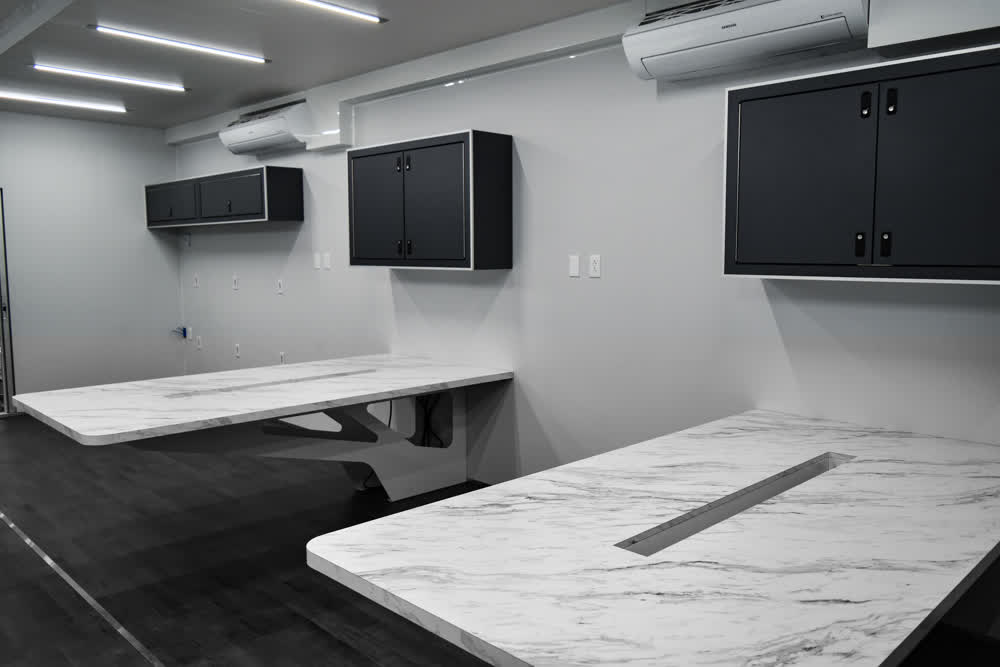 interior tables race car trailer