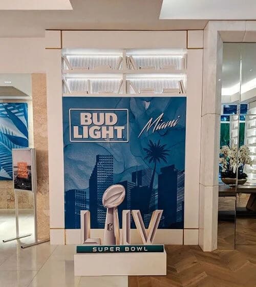 bud light superbowl miami dimensional signs