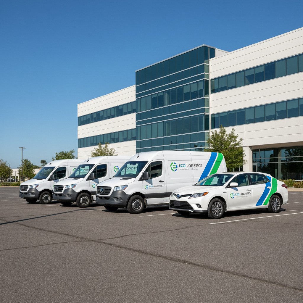 Consistently branded fleet vehicles demonstrating color, logo, and design cohesion for strong brand recognition.