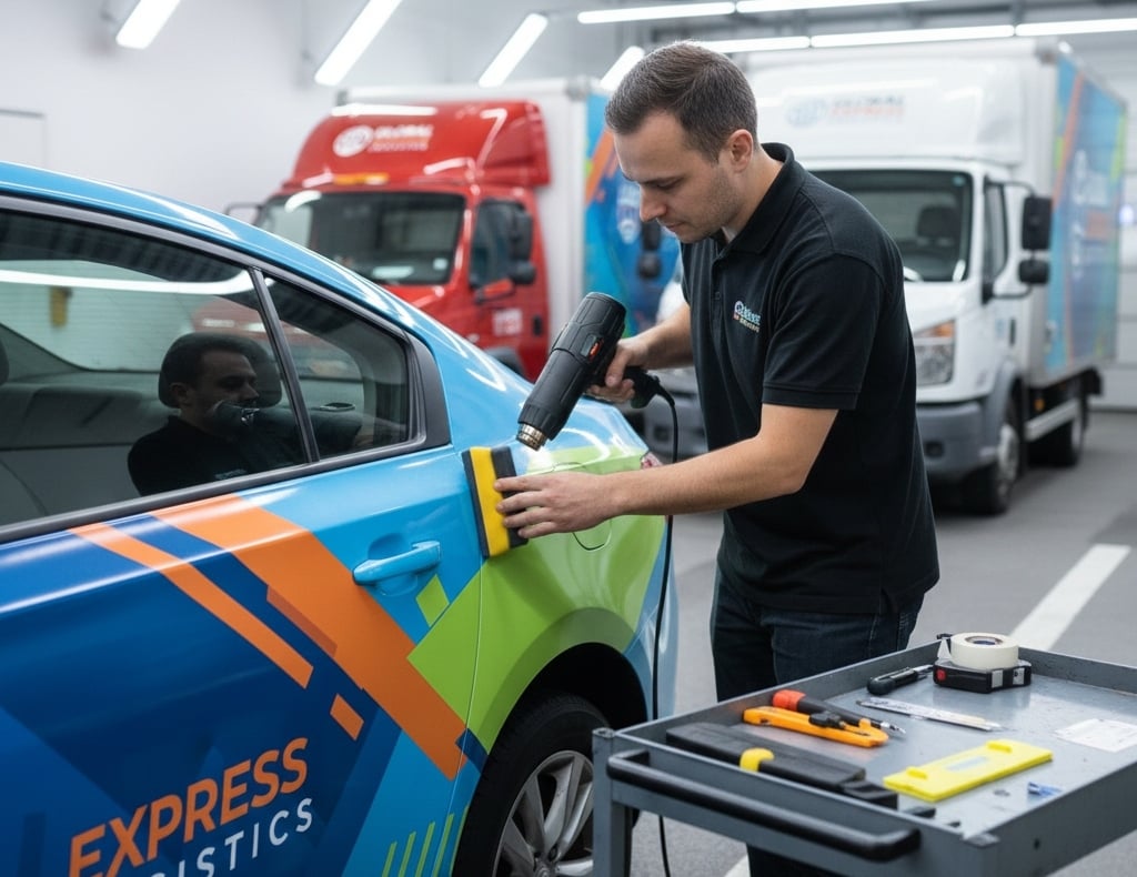  Fleet wrap installation tools including heat gun and squeegee for precise application