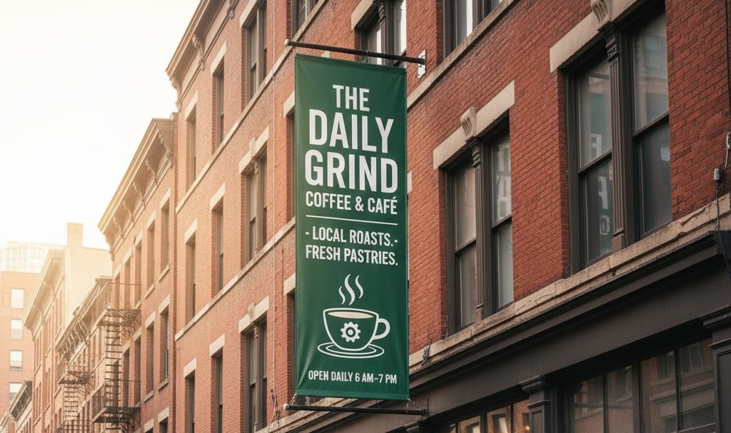 Large-format banner advertising on building facade