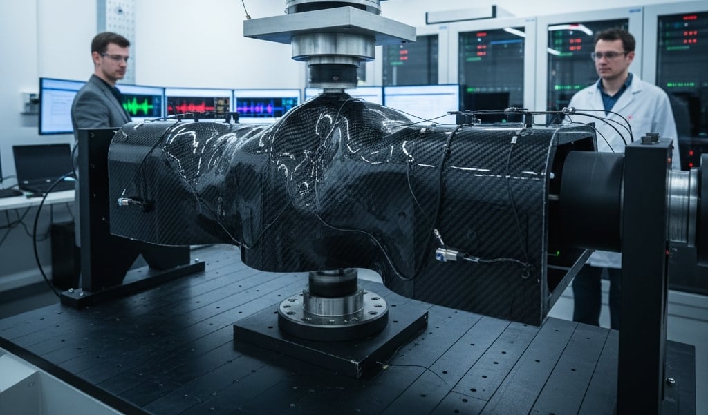 Carbon-fiber composite panel tested for fatigue resistance in mobile command center applications