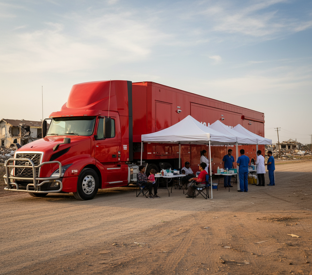 mobile clinic deployed in a rura