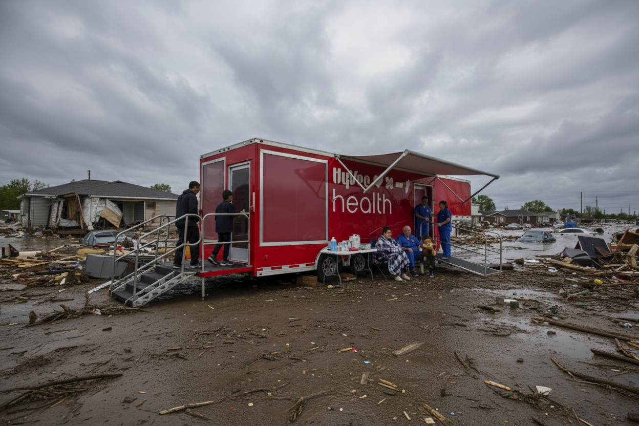 Mobile medical trailer deployed for disaster relief and emergency healthcare