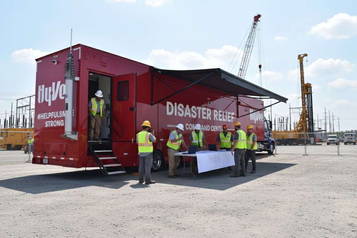 Mobile command center deployed at a construction or energy site, enabling real-time management and monitoring.