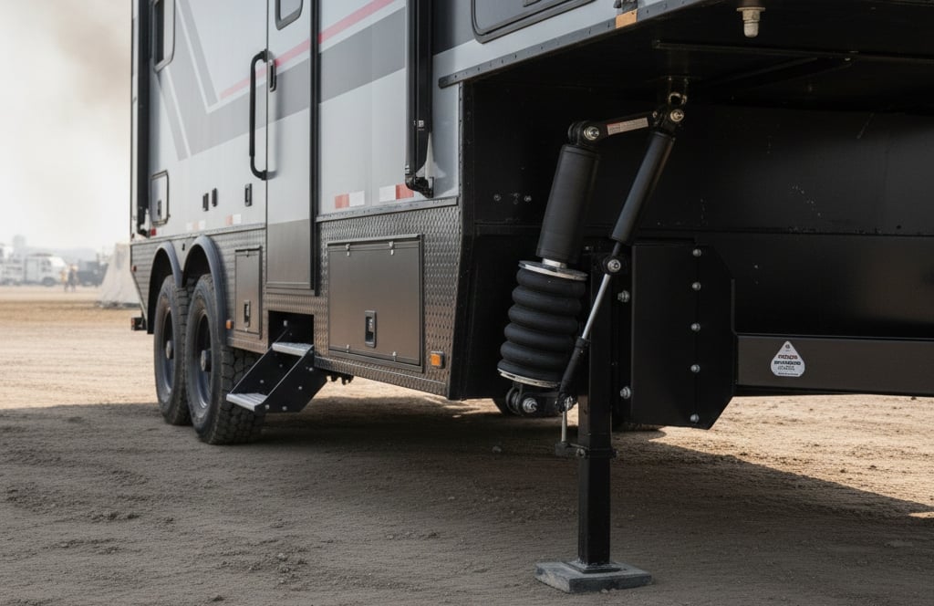 Air ride suspension improving ride quality for mobile command trailers