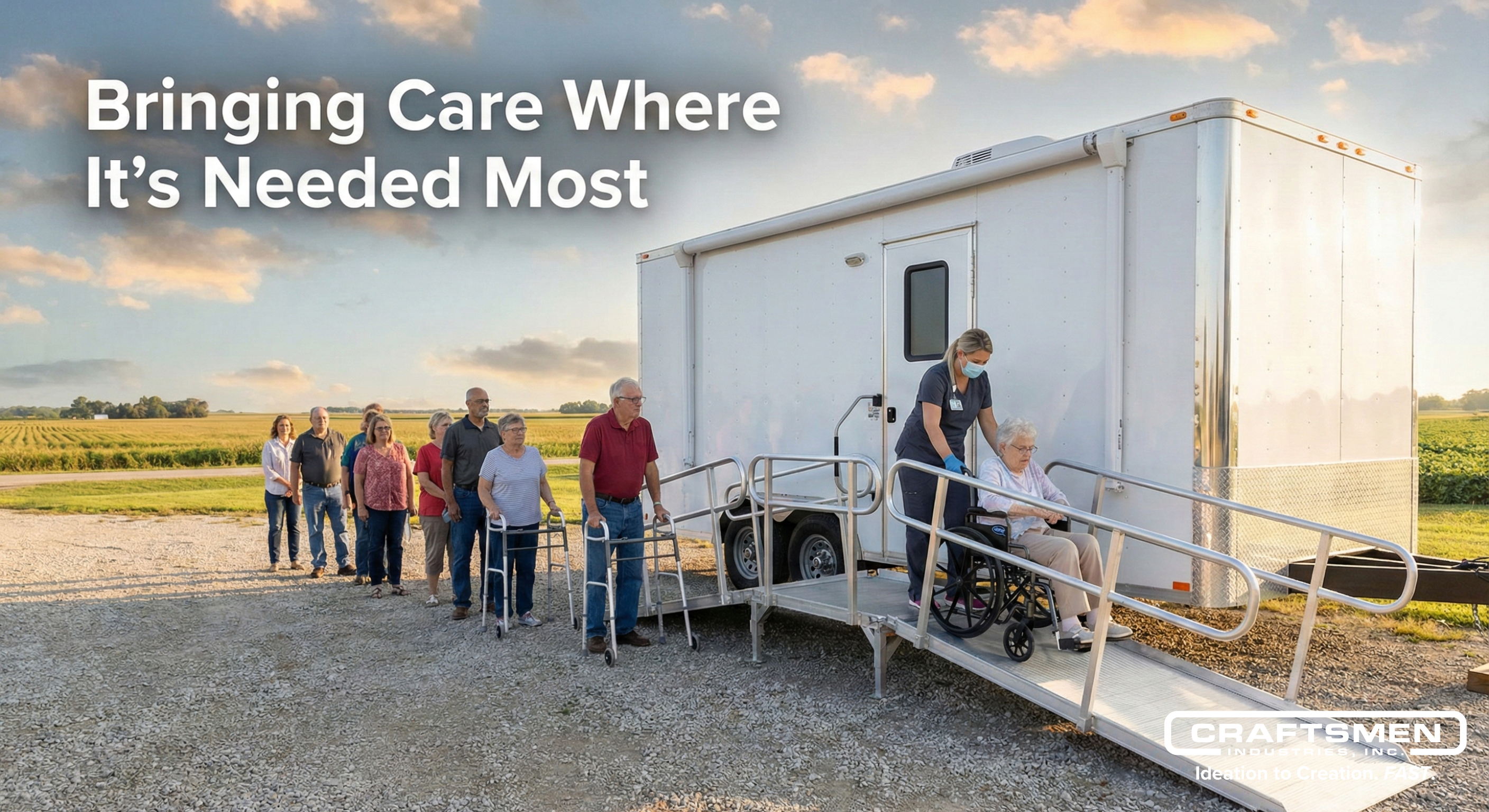 Medical trailer providing healthcare services in a rural community.