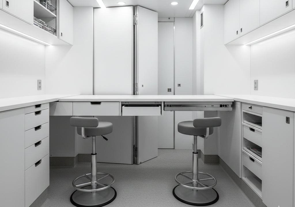  Ergonomic modular seating and adjustable workstations in mobile medical interiors