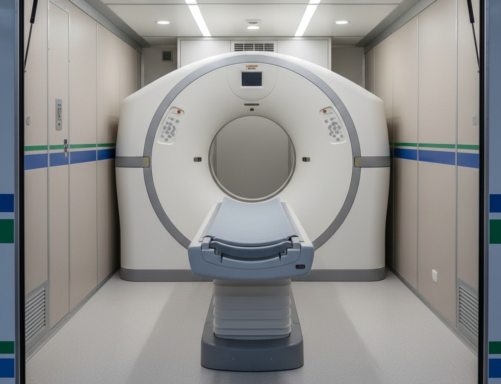 Advanced CT scanner installed inside a mobile medical imaging unit