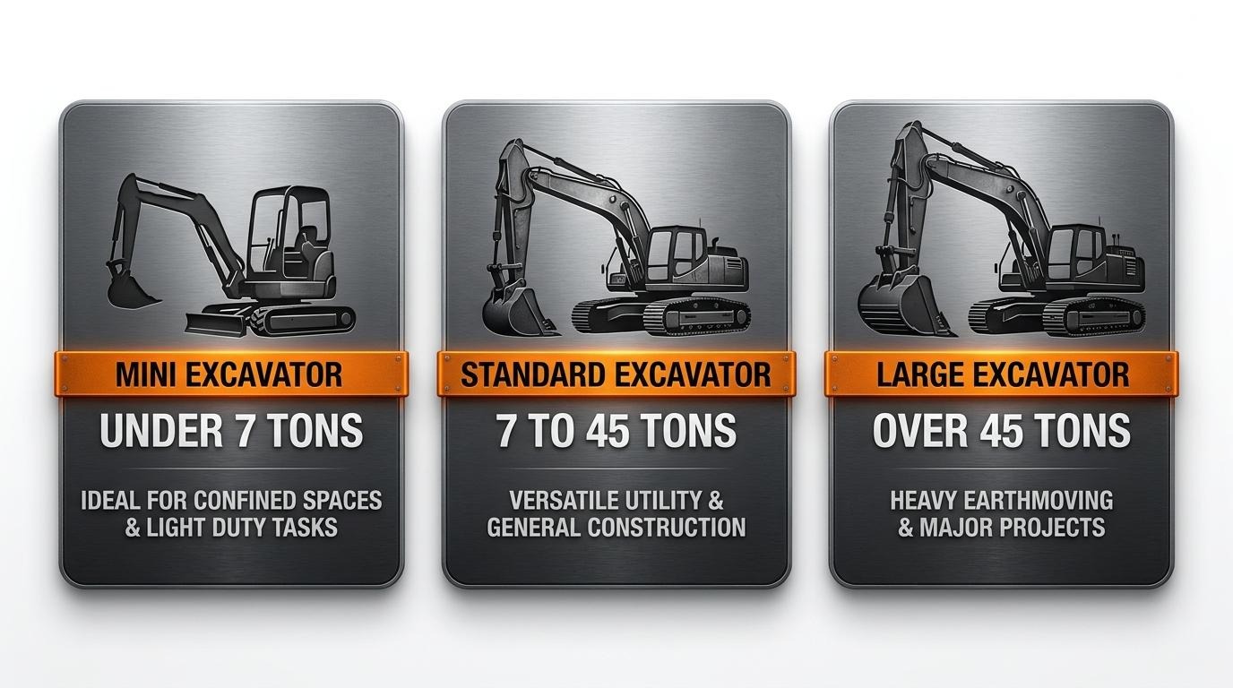 infographic of mini, standard and large excavator