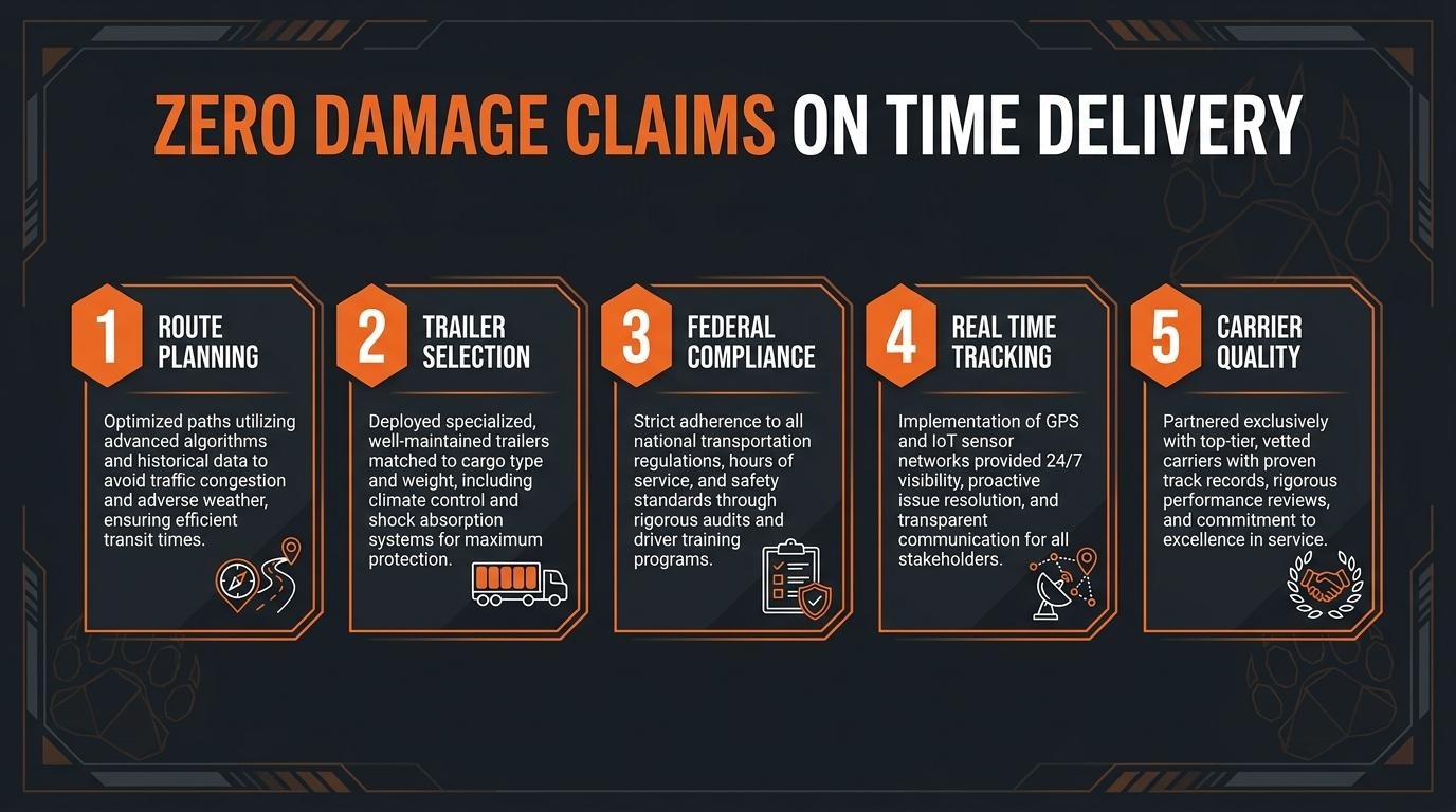 infographic of zero damage claims on time delivery