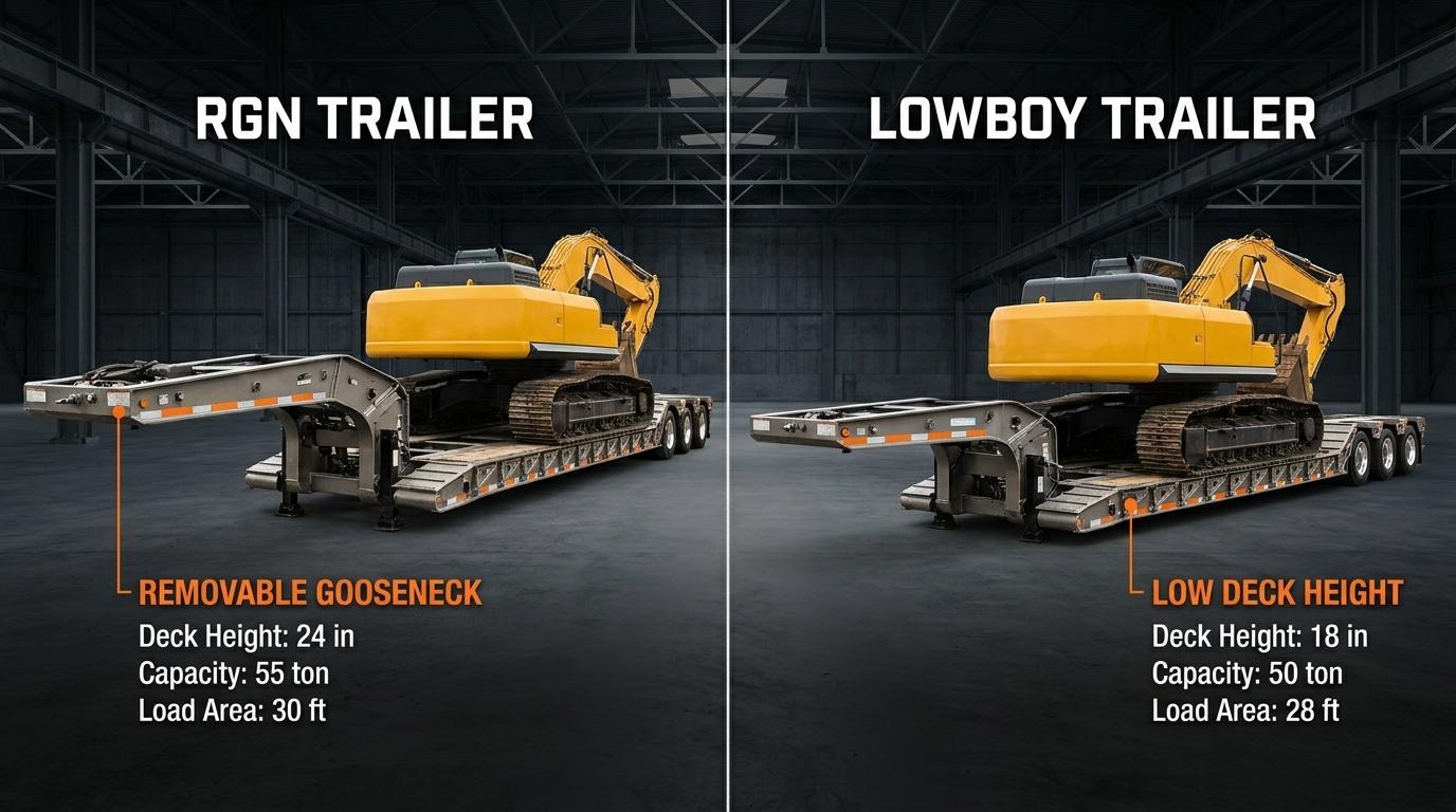 infographic of RGN Trailer and lowboy trailer