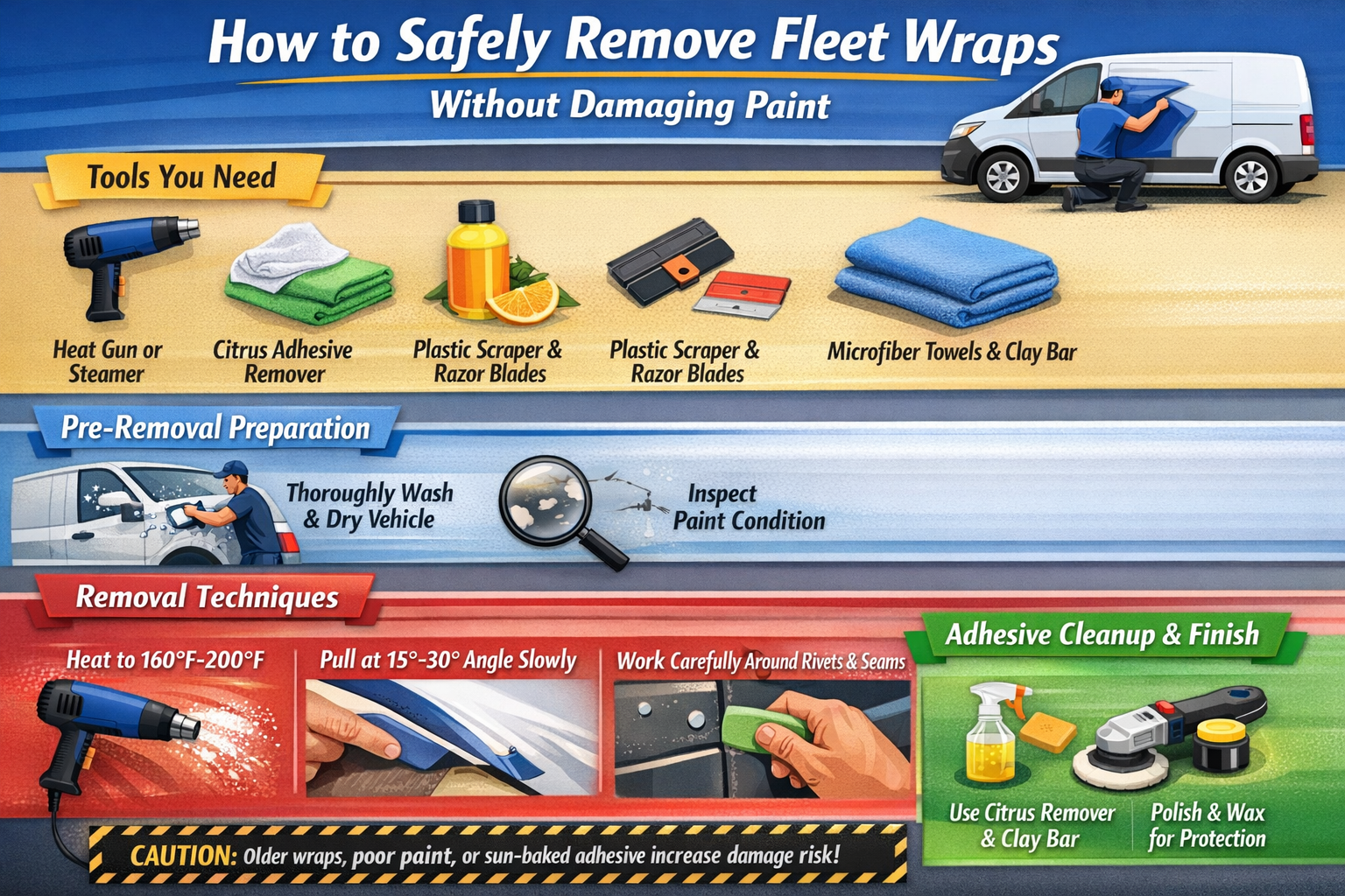 Fleet wrap removal guide infographic.