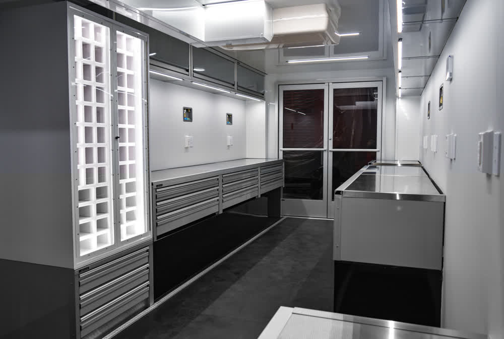interior of race car trailer