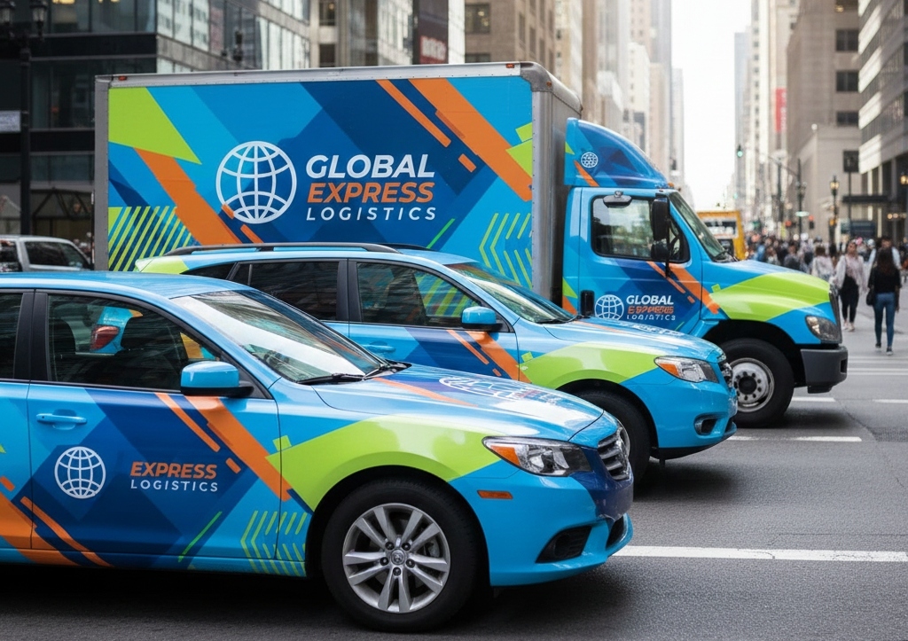  Fleet of vehicles with high-quality vinyl wraps showcasing brand identity and durability