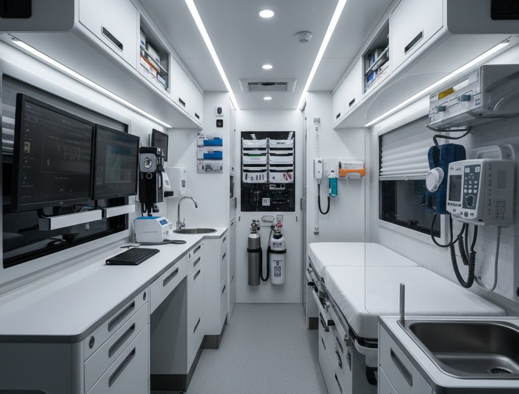  Medical equipment integrated inside a mobile healthcare vehicle for efficient patient care