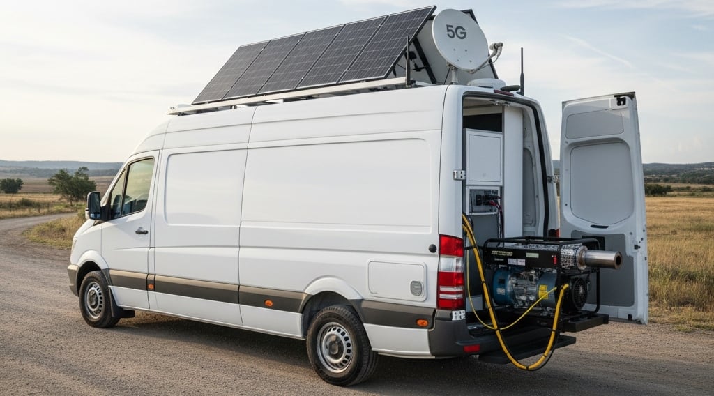  Mobile medical unit with solar panels and backup power systems for reliable healthcare operations