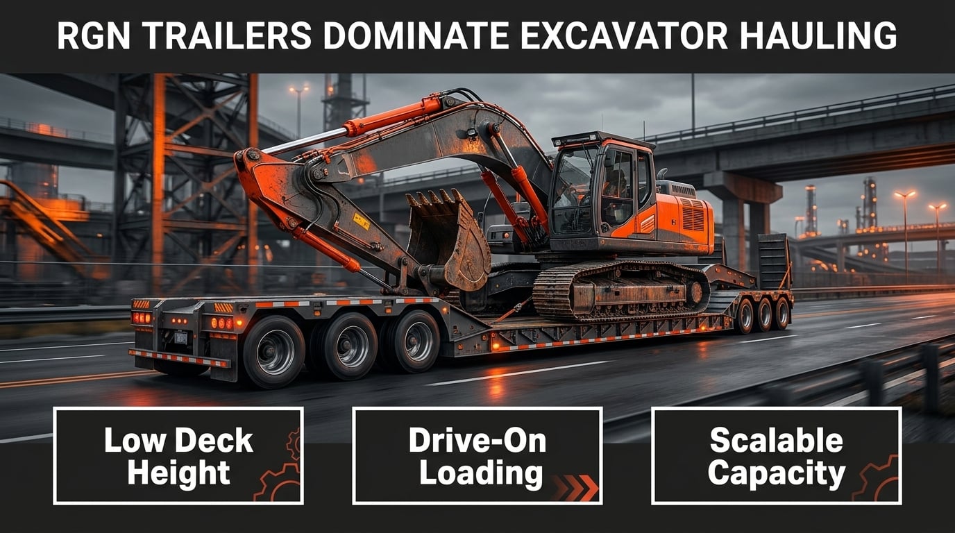 The Rise of RGN Trailers: Why They Dominate Large Excavator Hauling