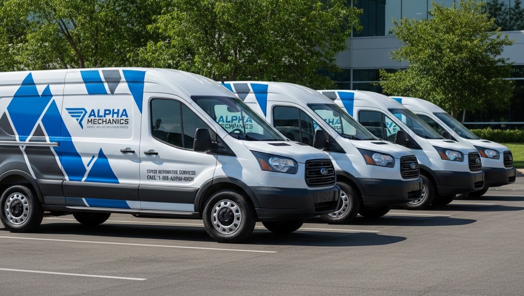 Consistent fleet wrap branding across multiple commercial vehicles
