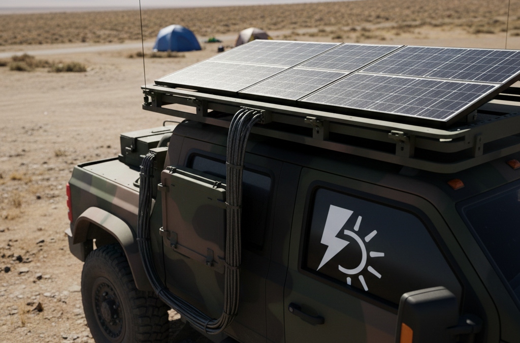 Solar panel system integrated on disaster relief vehicle for remote power supply