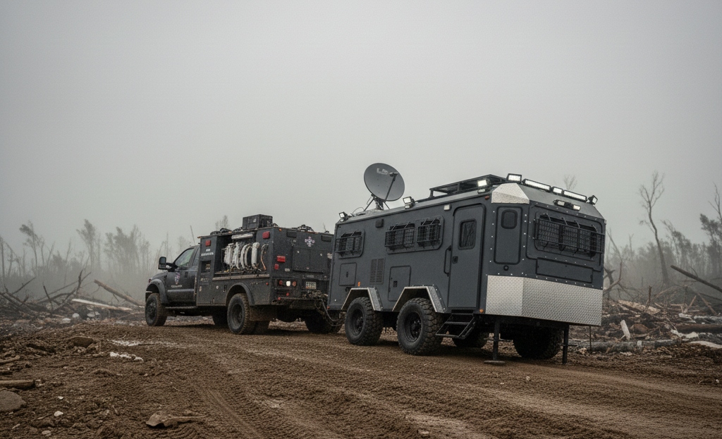 Lightweight disaster relief trailer designed for safe towing and stability