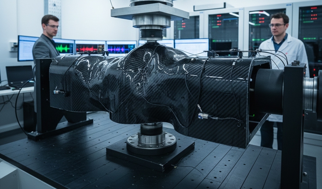 Carbon-fiber composite panel tested for fatigue resistance in mobile command center applications