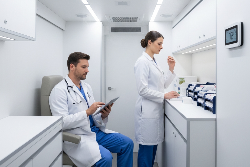 HVAC and advanced temperature control systems in mobile medical vehicle interiors