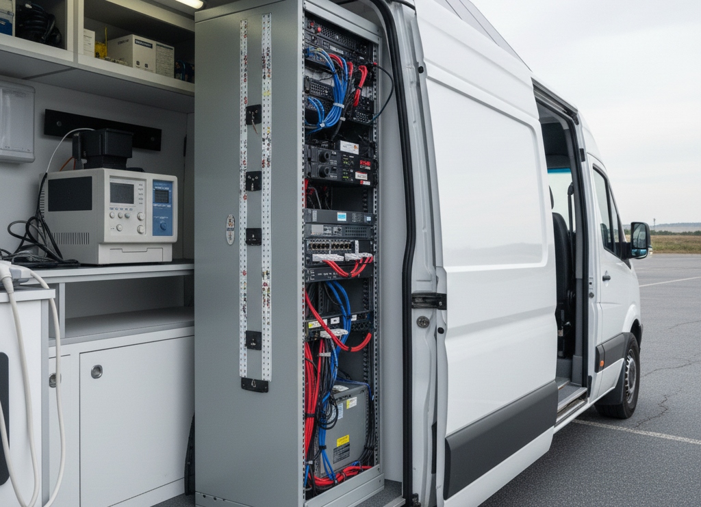 Electrical distribution panel with load management controls in a mobile medical unit