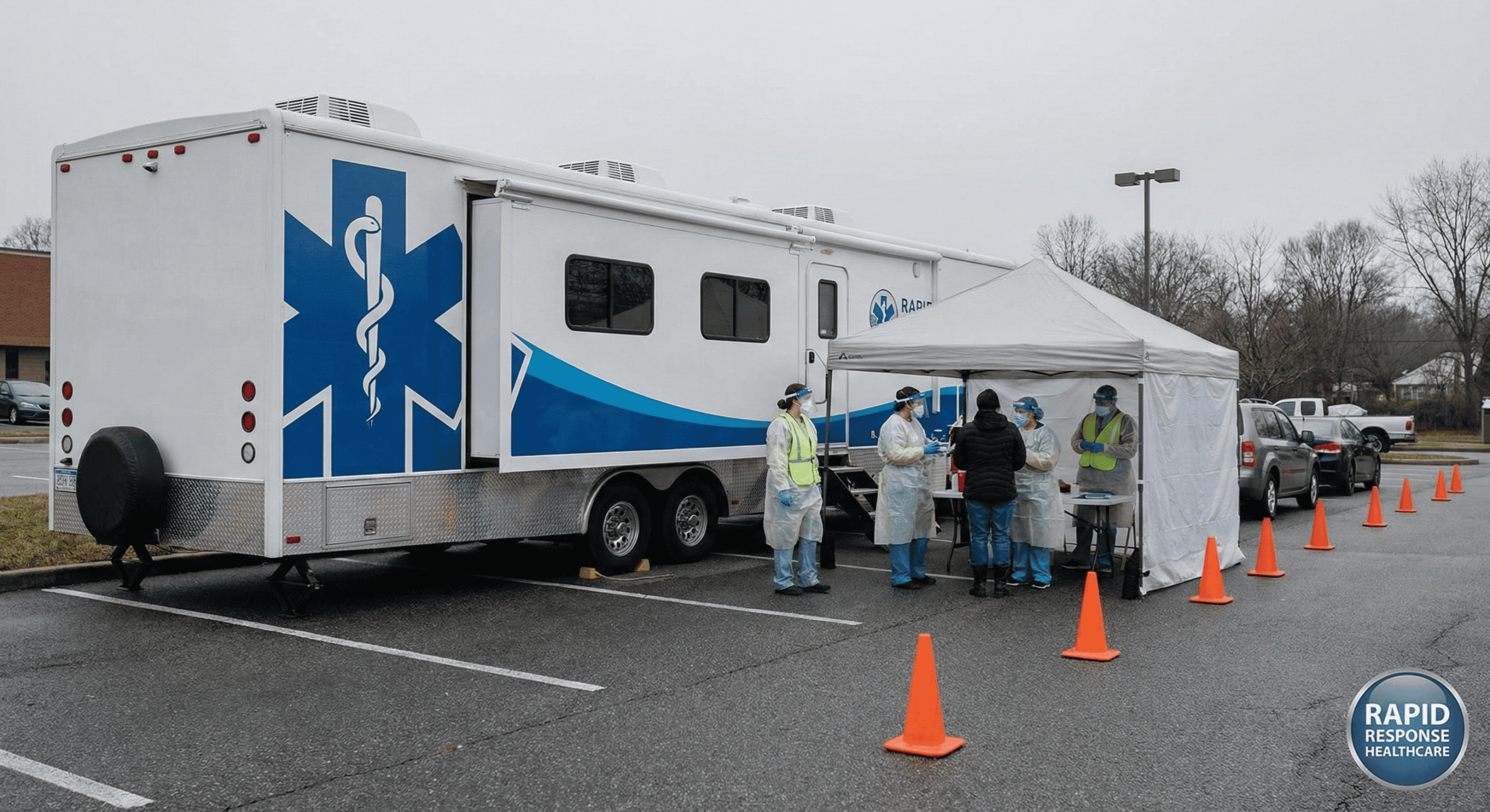 Medical trailer operating as an emergency response clinic.