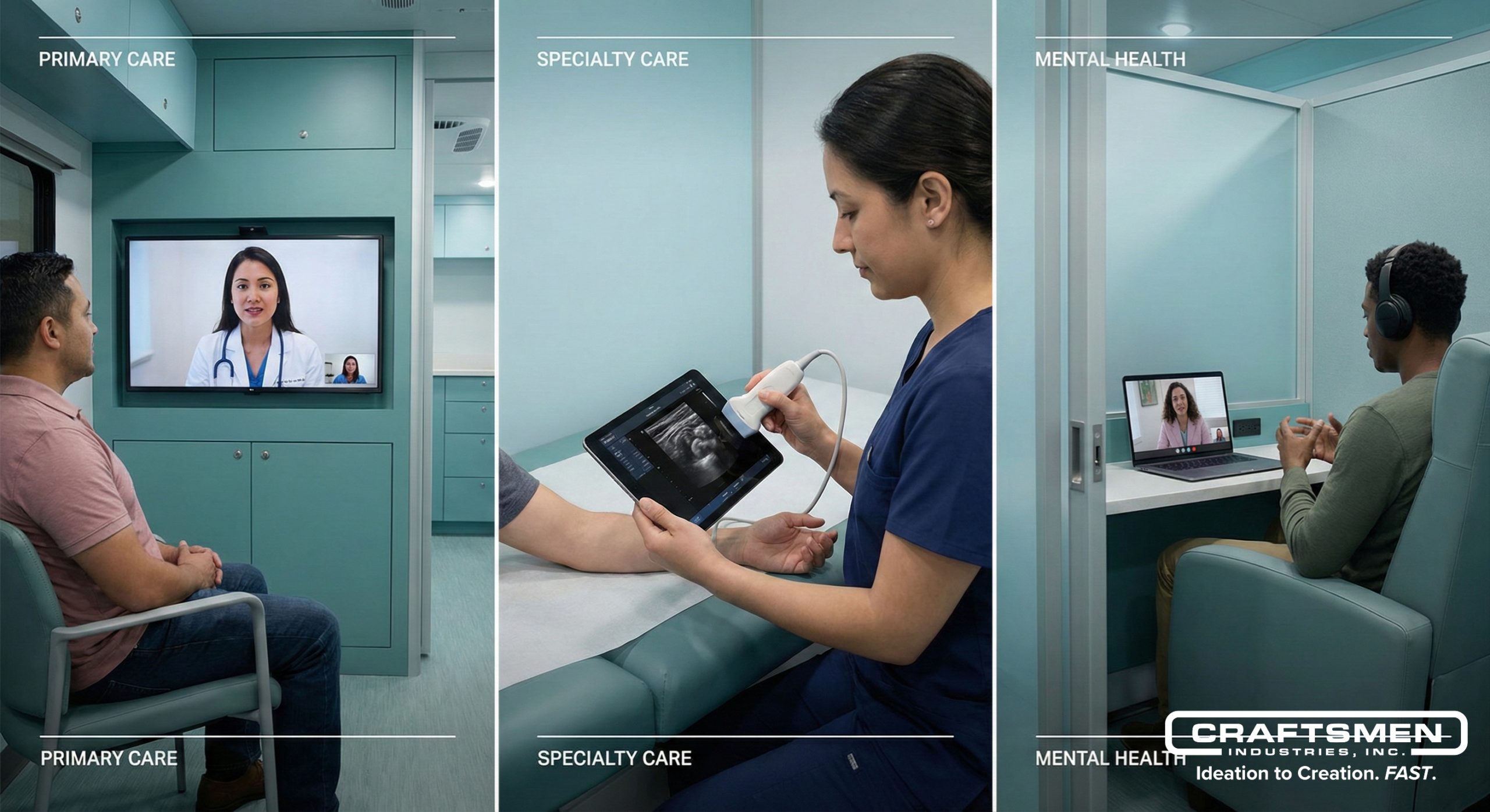 Different healthcare services delivered inside a telemedicine medical trailer.