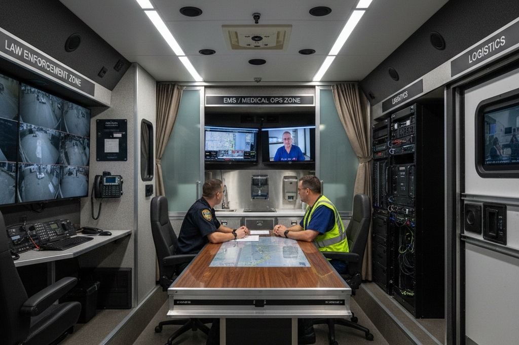 Multi-agency modular interior zones inside a mobile command unit