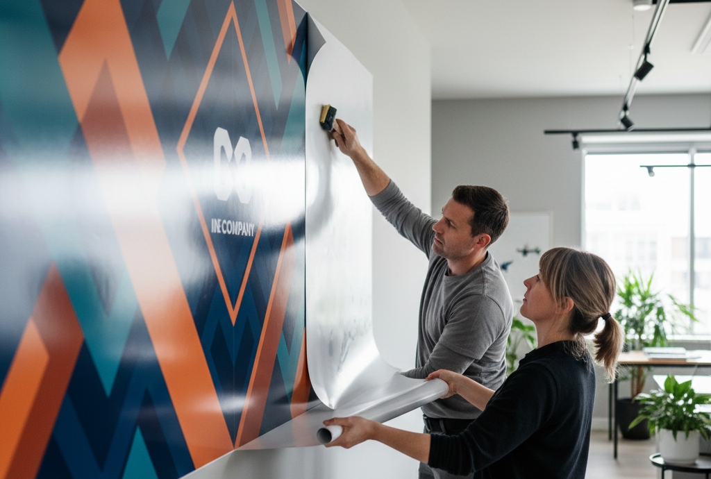 Self-adhesive vinyl wall graphics installation for indoor large-format applications