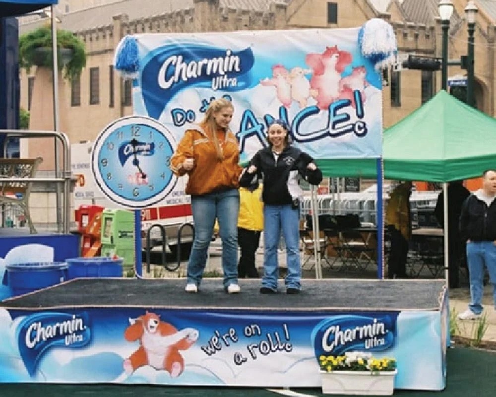 Charmin Ultra event stage with two women dancing,