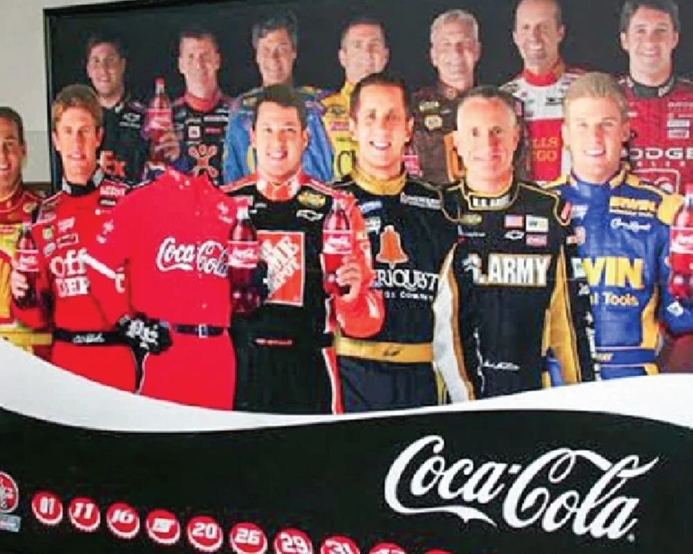 Coca-Cola sponsored NASCAR drivers photo cut-out graphic used for event and retail marketing.