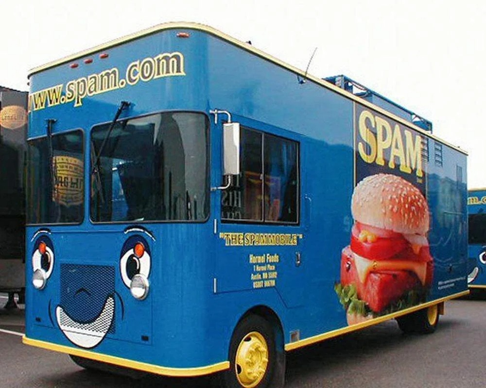 Boccardi's Express white catering and pizza custom food truck with green and red accents, built by custom food truck builders.