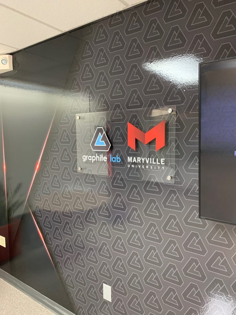 Maryville University Graphite lab wall wrap and acrylic standoff