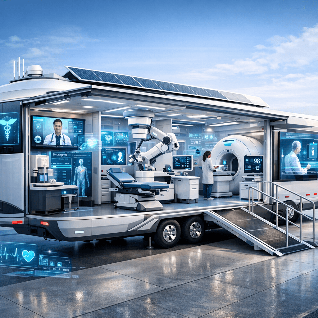 futuristic medical trailer holographic tech modular design