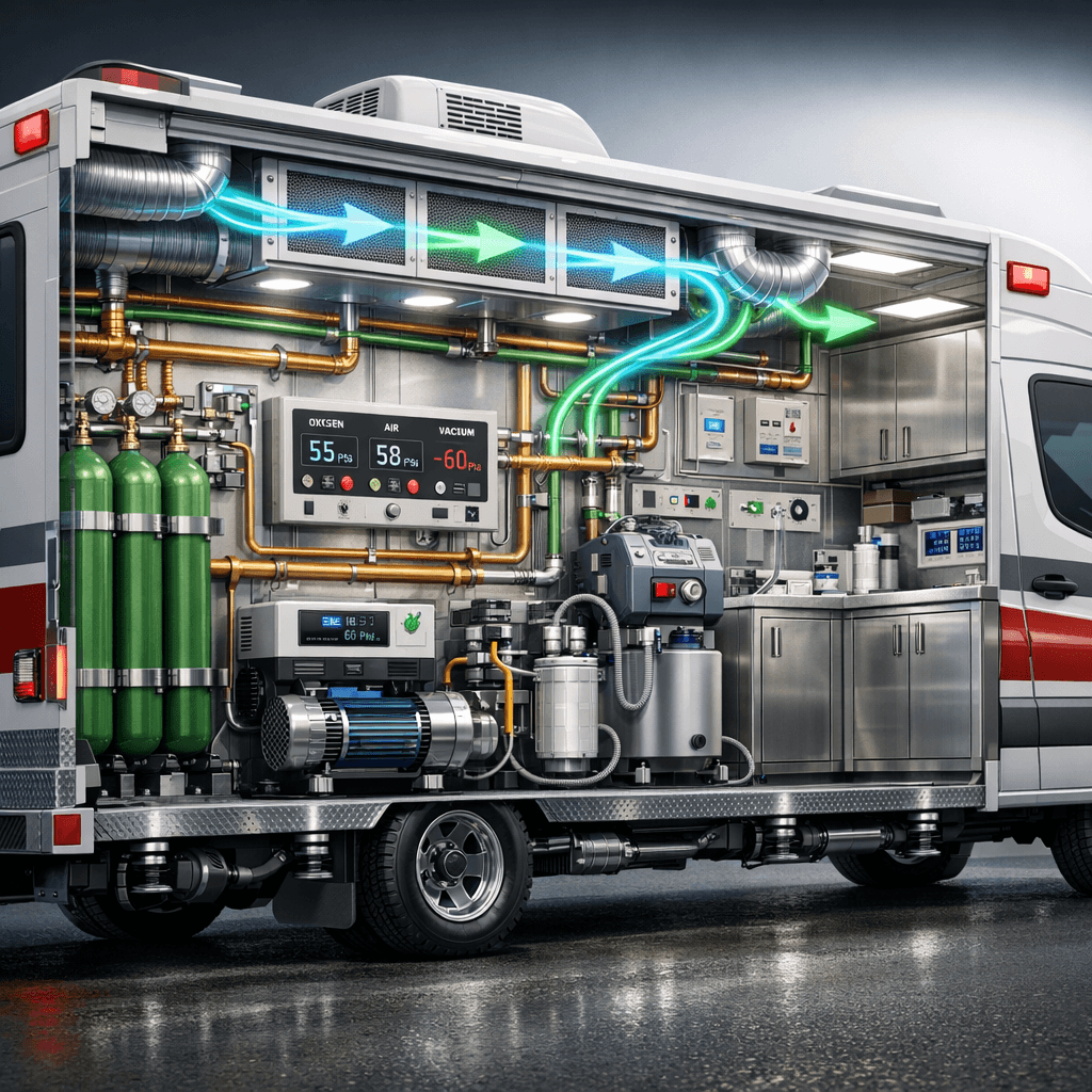mobile medical vehicle interior advanced gas system