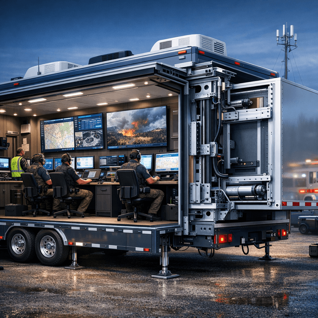 modern mobile command trailer cutaway slideout mechanism