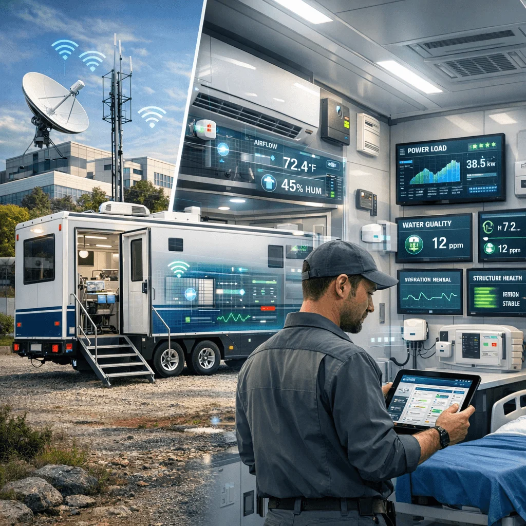 ultra realistic medical trailer interior exterior monitoring scene