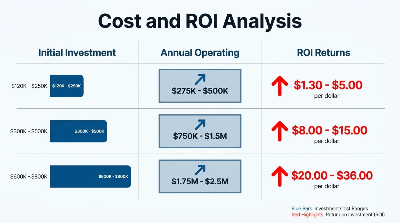Illustrated cost and ROI analysis showing investment ranges, annual operating costs and returns for mobile healthcare options.