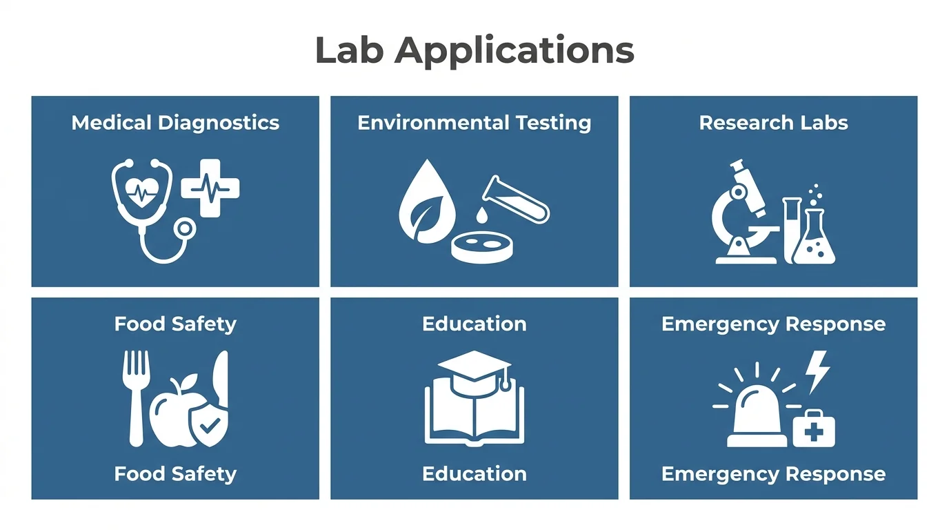 Mobile laboratory applications including medical diagnostics, environmental testing, research, food safety, education and emergency response.