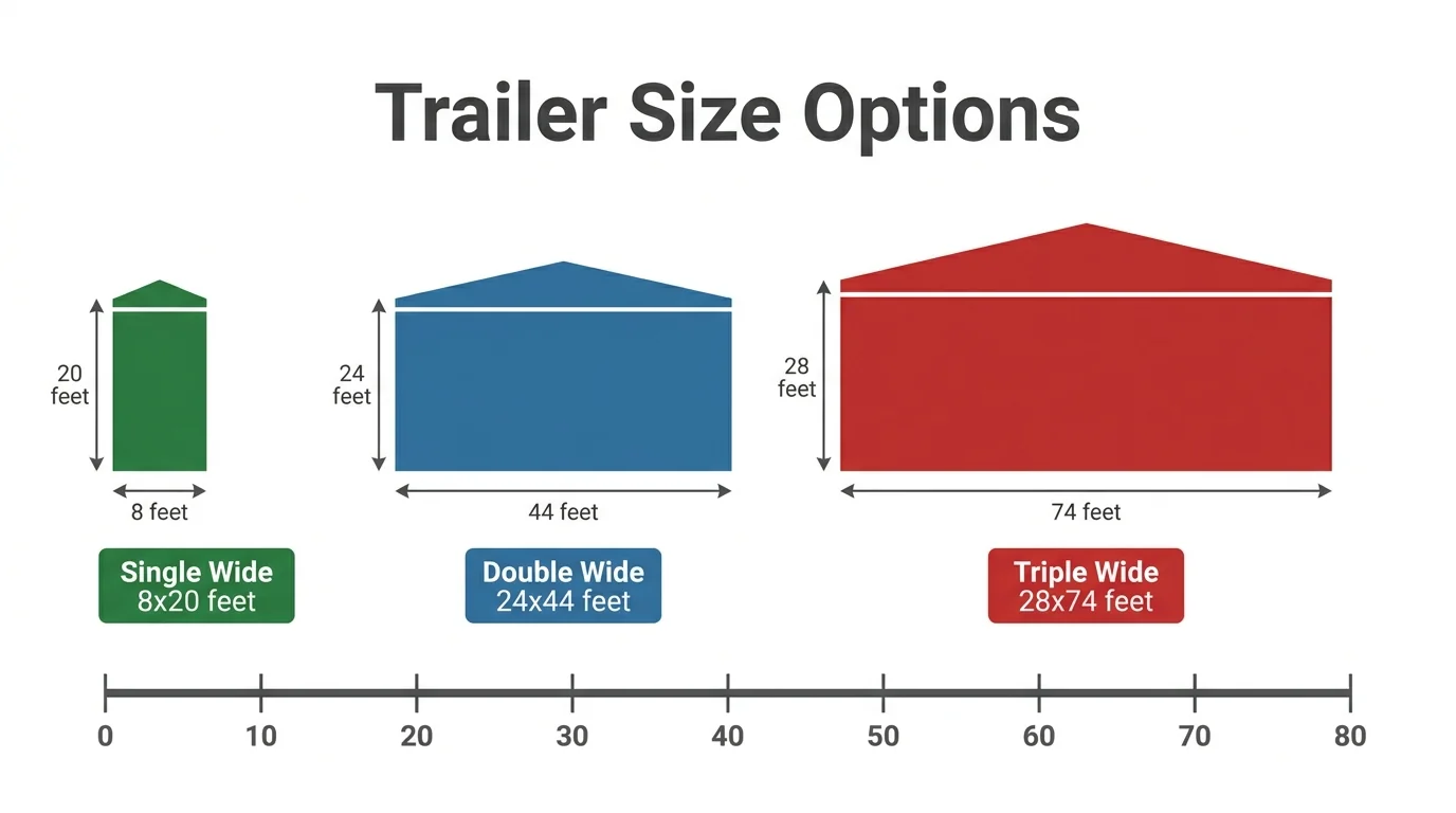 Comparison of single, double and triple wide mobile laboratory trailer sizes.