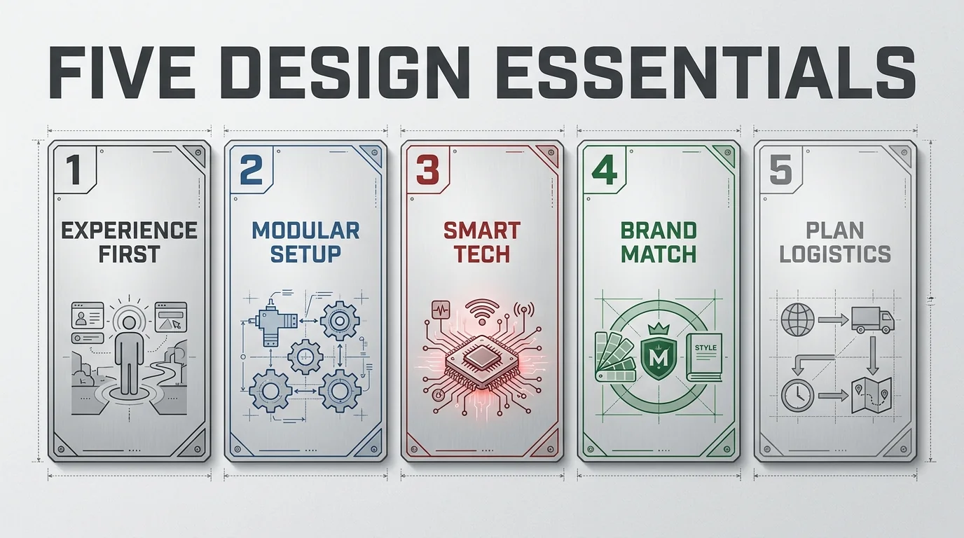 Five event trailer design priorities: visitor experience, modular setup, technology, branding and logistics.